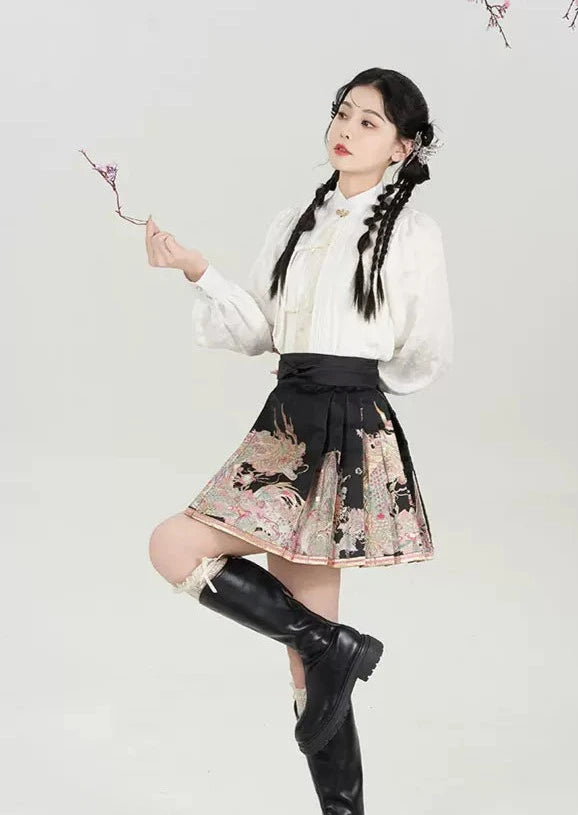Peach Dragon | Modern Short Ma Mian Skirt (春山桃龙)