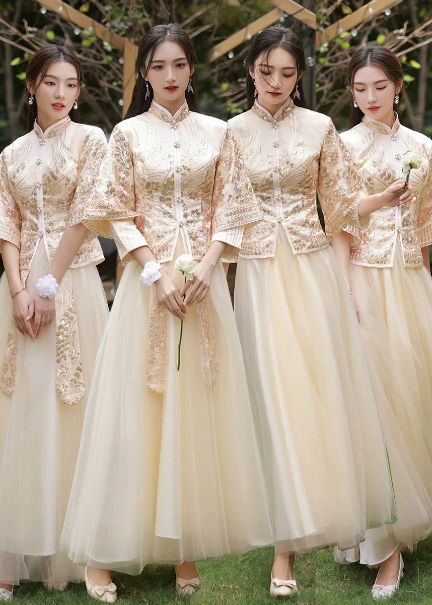 Bridesmaids Gold Champagne Chinese Style Dress (BM014)