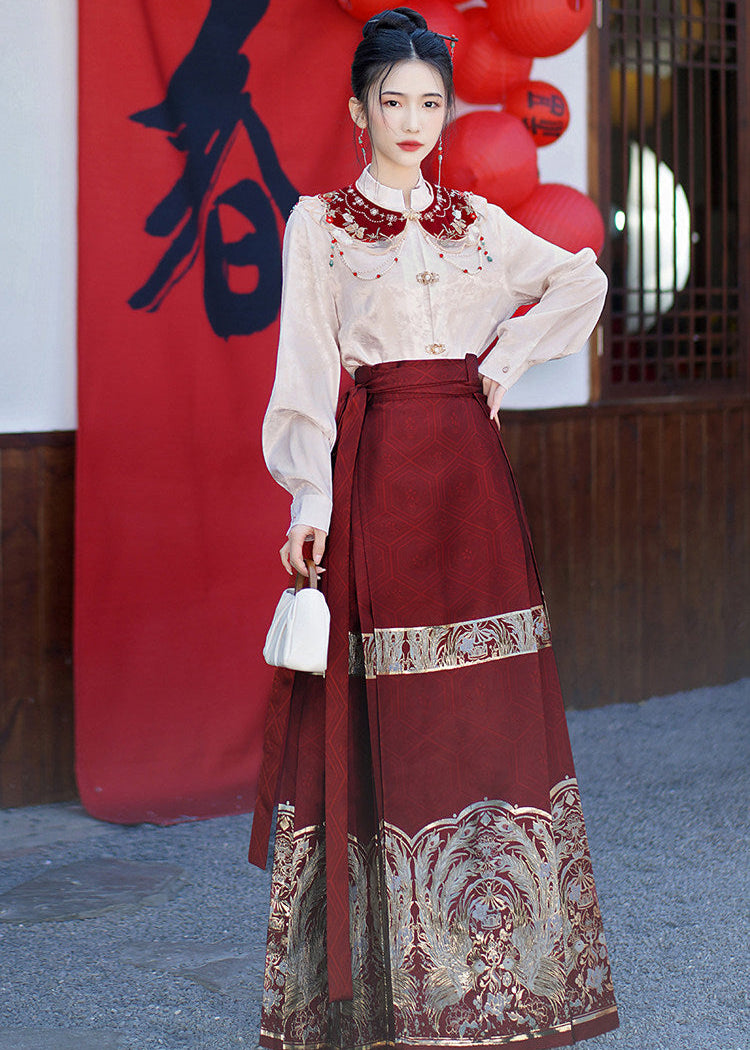 Little Jade | Plus Embroidered Ma Mian Skirt Set (点翠)