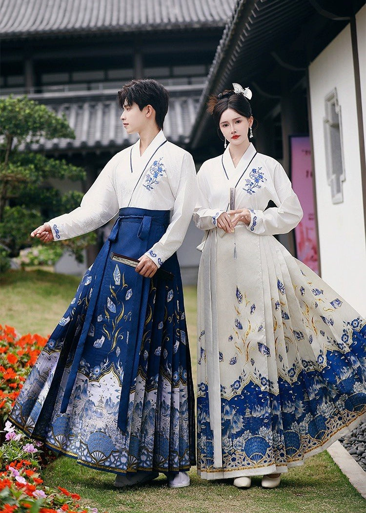 Blue & White Ode | Plus Embroidered Ma Mian Skirt Set (青花赋)