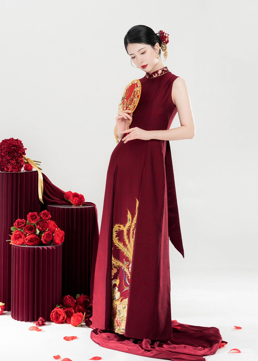 Red Phoenix | Modern 3-Piece Engagement Wedding Dress (丹凤玉露)
