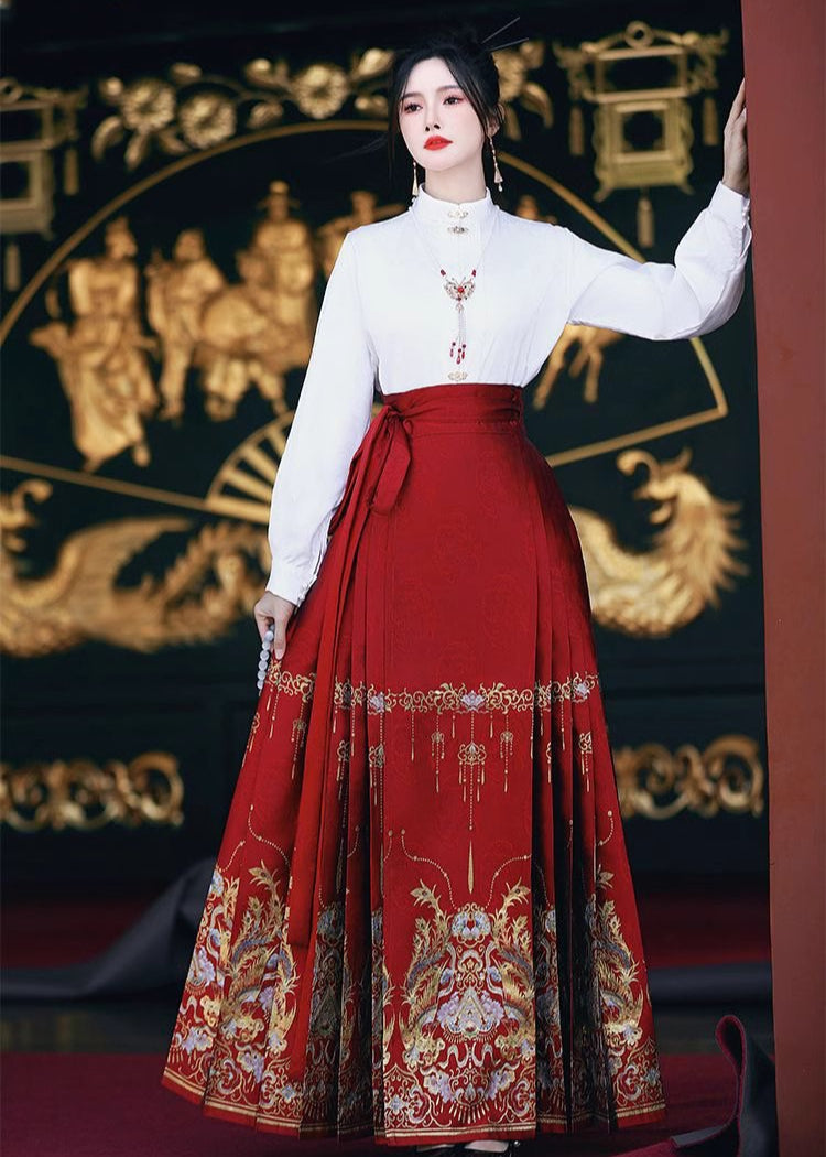 Phoenix Courtship | Plus Embroidered Ma Mian Skirt Set (凤求凰)