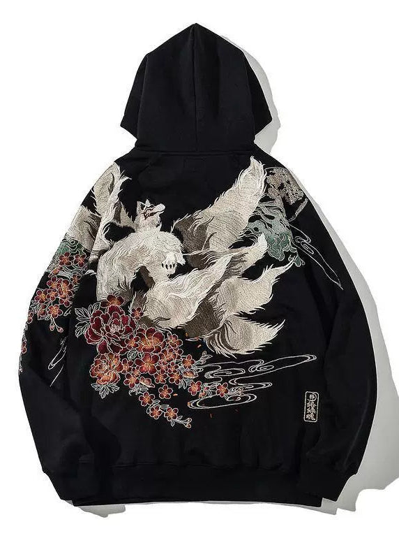 Kitsune | Embroidered Unisex Kimono Fleece Hoodie (九尾狐)