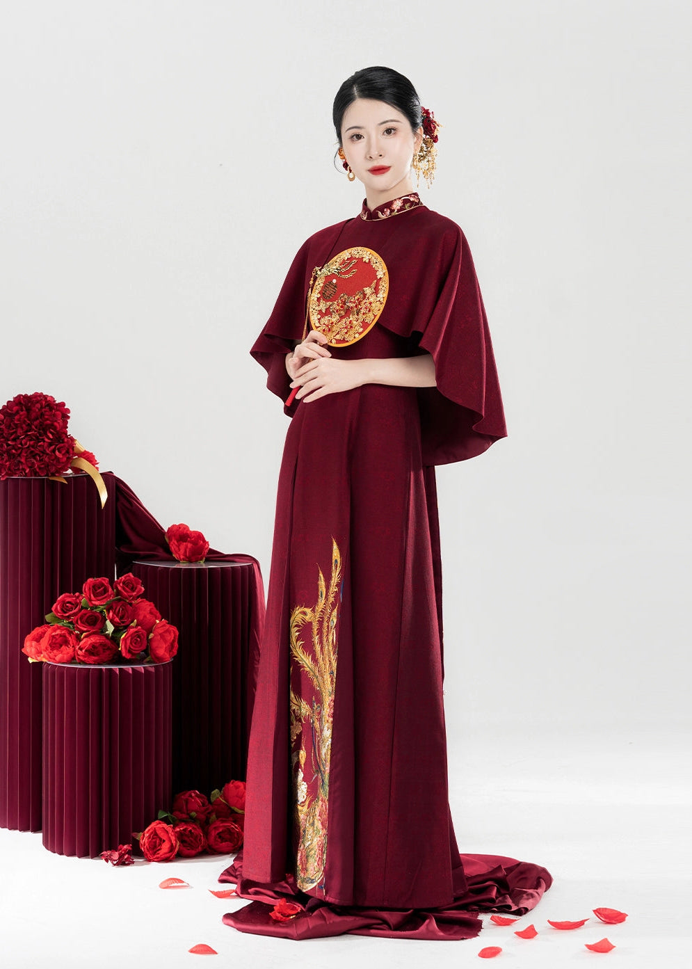 Red Phoenix | Modern 3-Piece Engagement Wedding Dress (丹凤玉露)