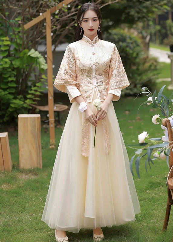 Bridesmaids Gold Champagne Chinese Style Dress (BM014)