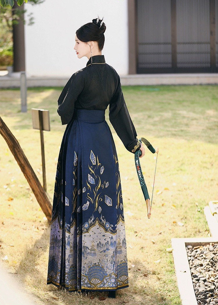 Blue & White Ode | Plus Embroidered Ma Mian Skirt Set (青花赋)