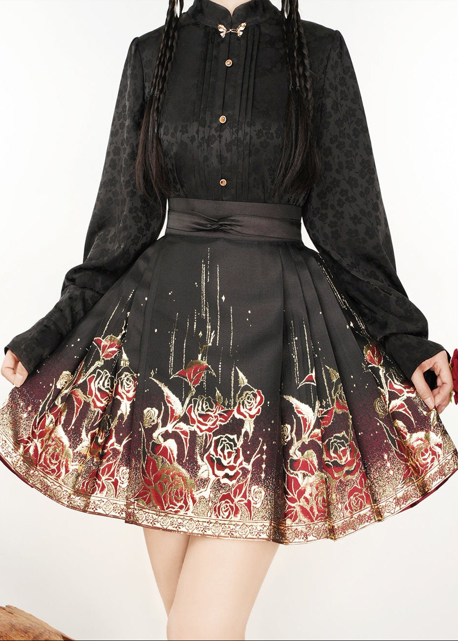 Golden Rose | Modern Short Ma Mian Skirt (鎏金玫瑰)