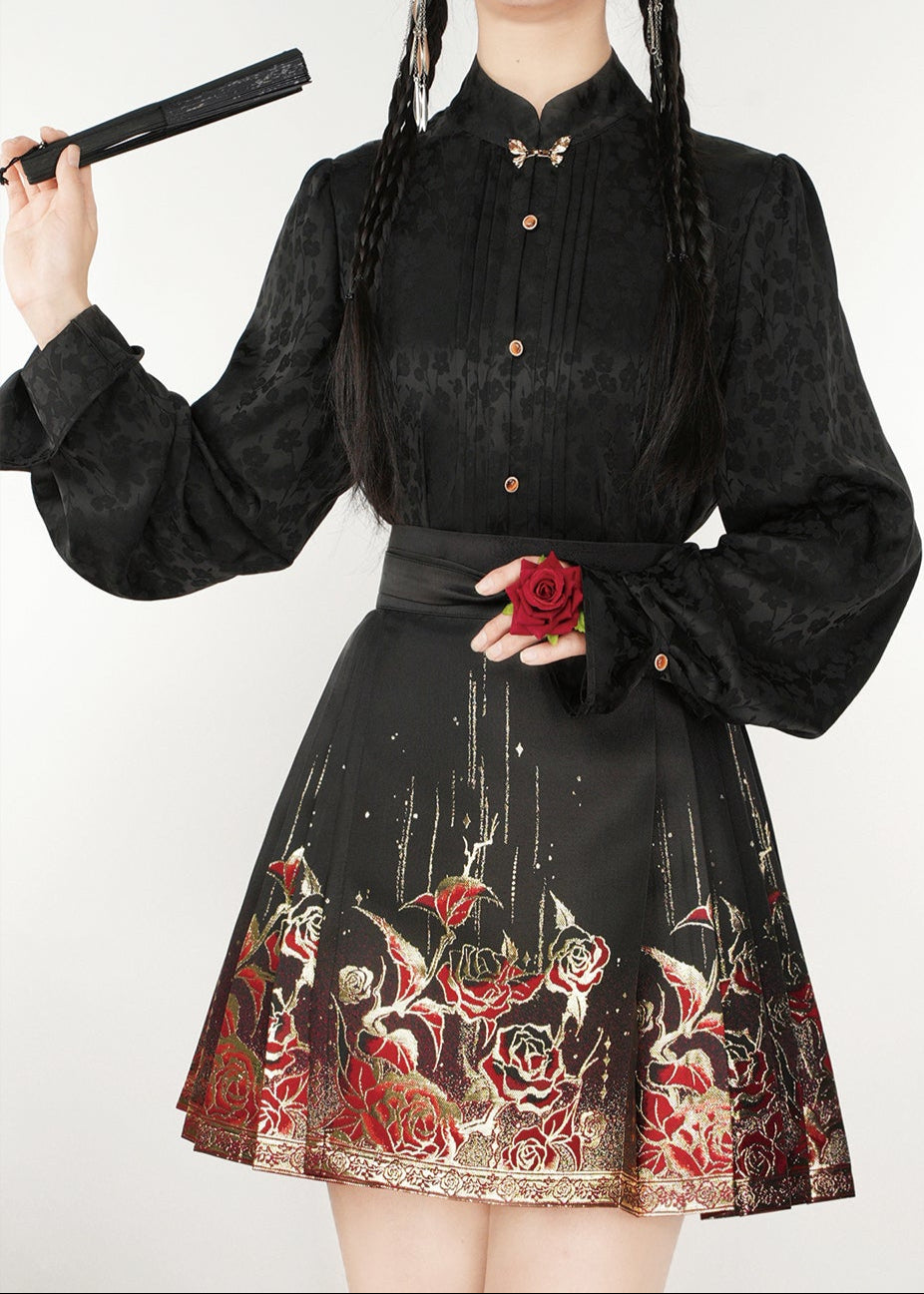 Golden Rose | Modern Short Ma Mian Skirt (鎏金玫瑰)