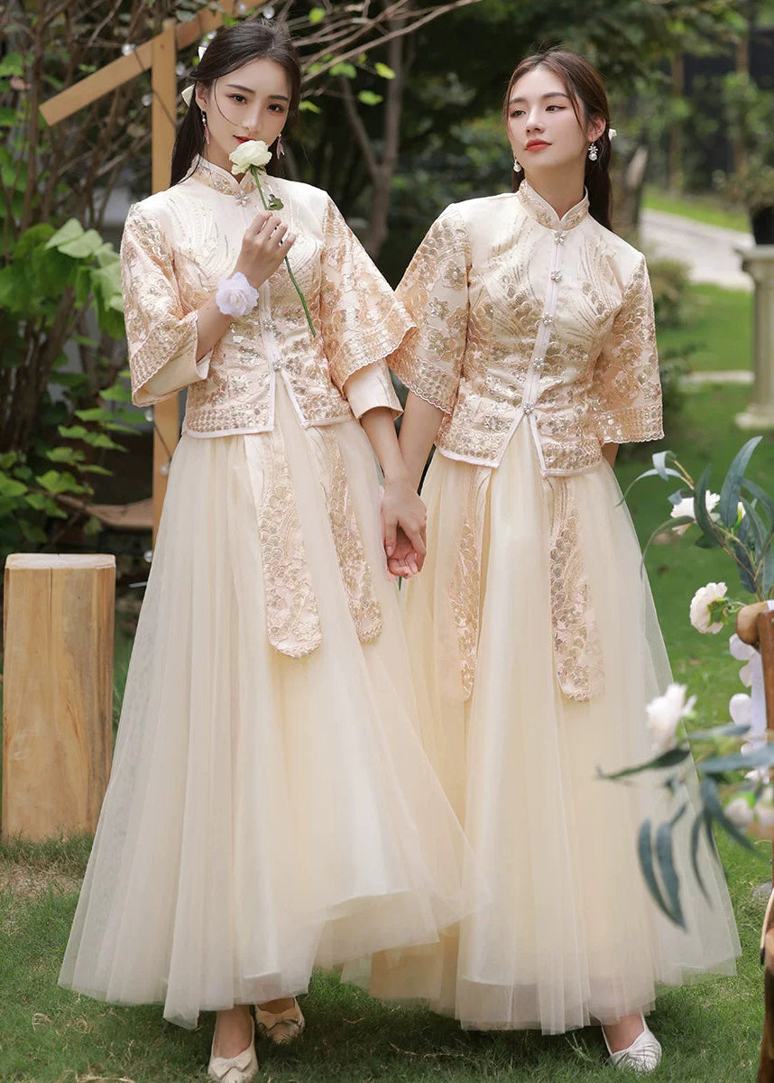 Bridesmaids Gold Champagne Chinese Style Dress (BM014)