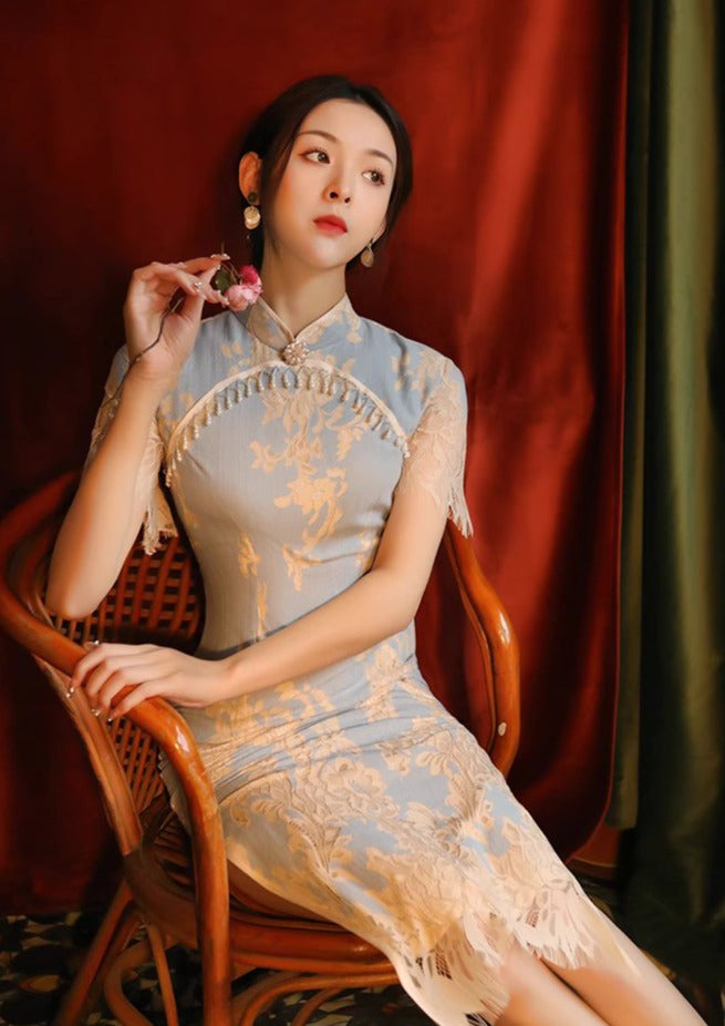 Miss Bai | Lace Qipao Dress () XXL / Blue Miss Bai | Lace Qipao Dress () XXL / Blue