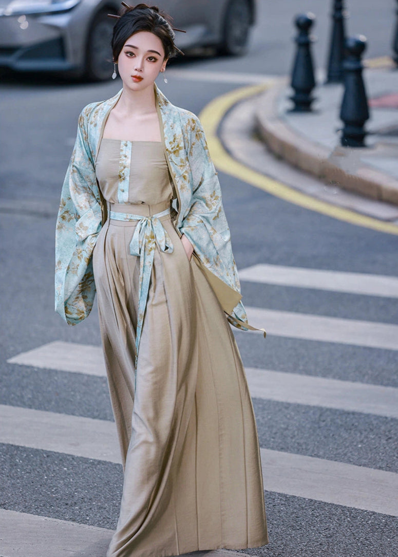 Floral Cyan | Modern 3-Piece Pants Set (花青)