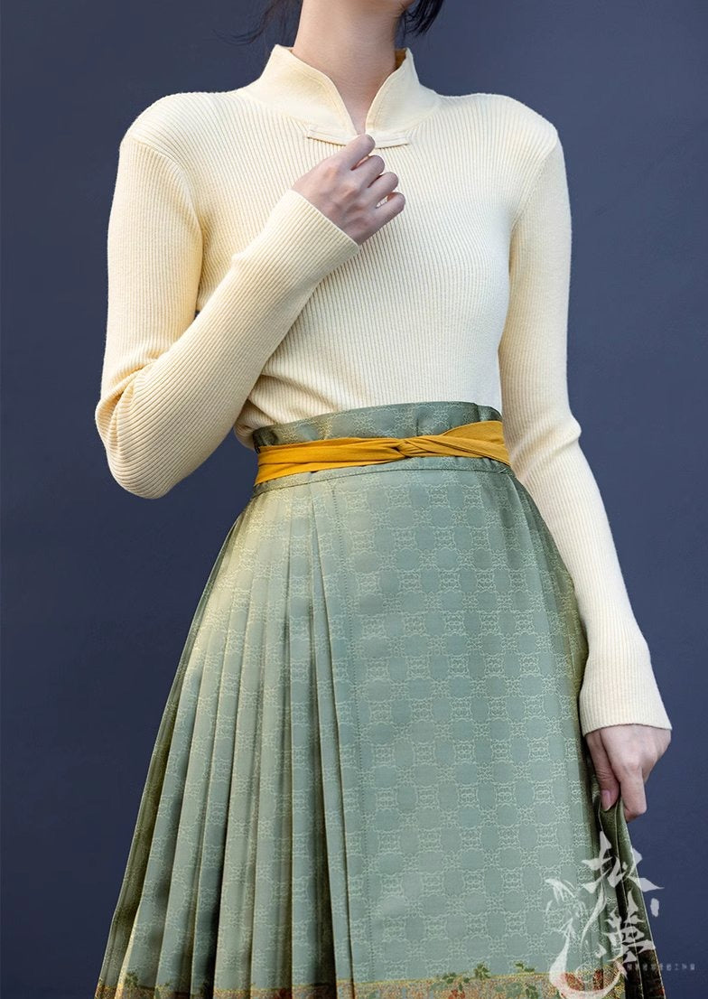 Jade | 9-Colors Mandarin Collar Ribbed Knit Top (落玉盘)