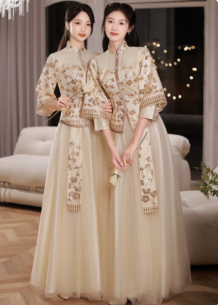 Bridesmaids Gold Champagne Chinese Style Dress (BM012)