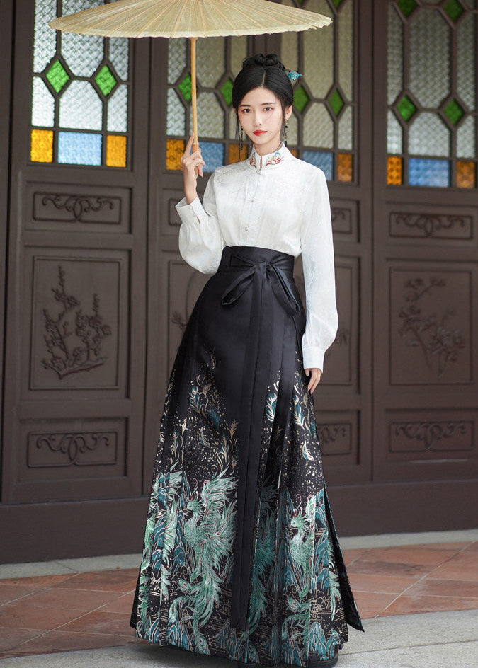 Little Jade | Plus Embroidered Ma Mian Skirt Set (点翠)