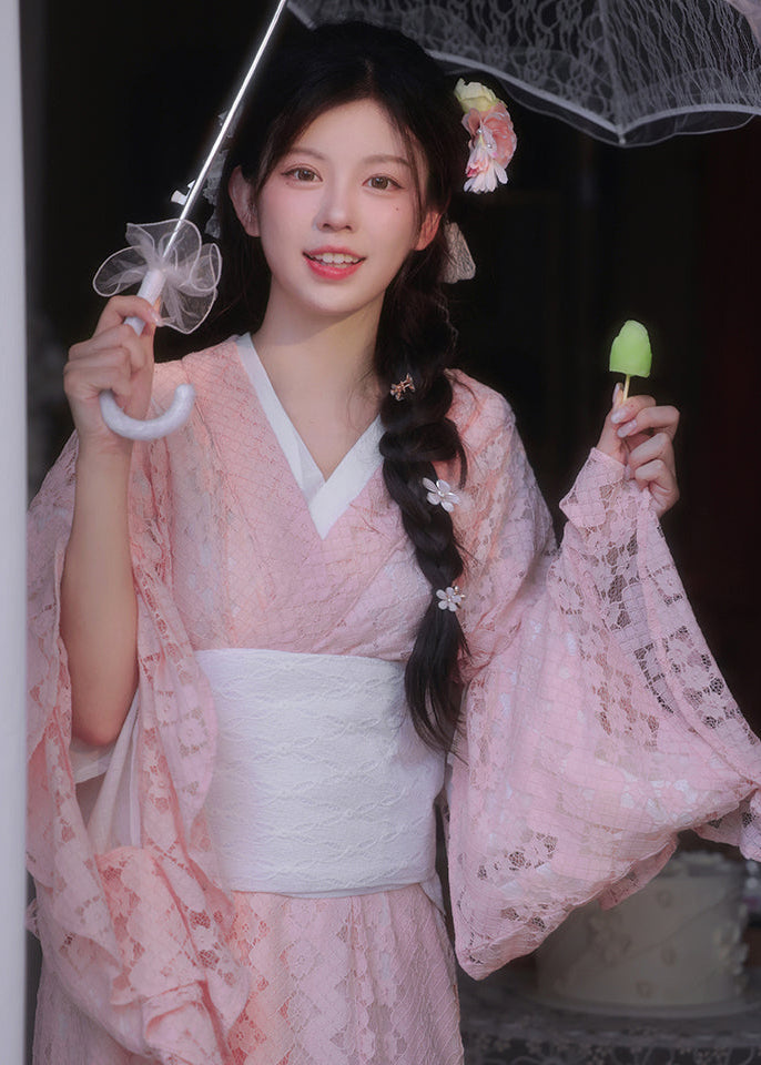 Sakura Bloom | 3-Piece Lace Asian Kimono (樱落)