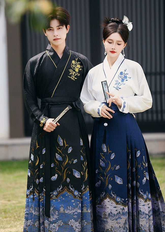 Blue & White Ode | Plus Embroidered Ma Mian Skirt Set (青花赋)