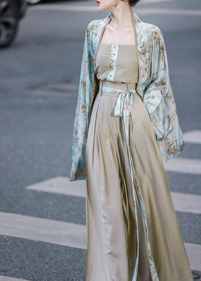 Floral Cyan | Modern 3-Piece Pants Set (花青)