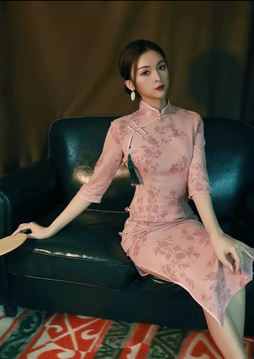 Pink Love | Printed Qipao Dress (粉颜)