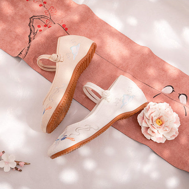 Soaring Crane | White Embroidered Shoes(凌云鹤）