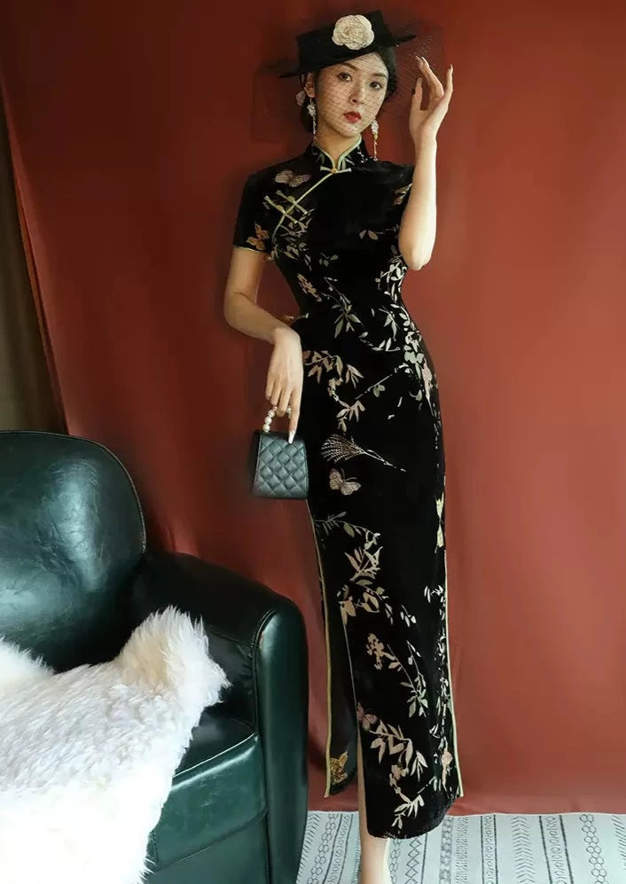Black Bamboo | Velvet Qipao Dress (黑竹)