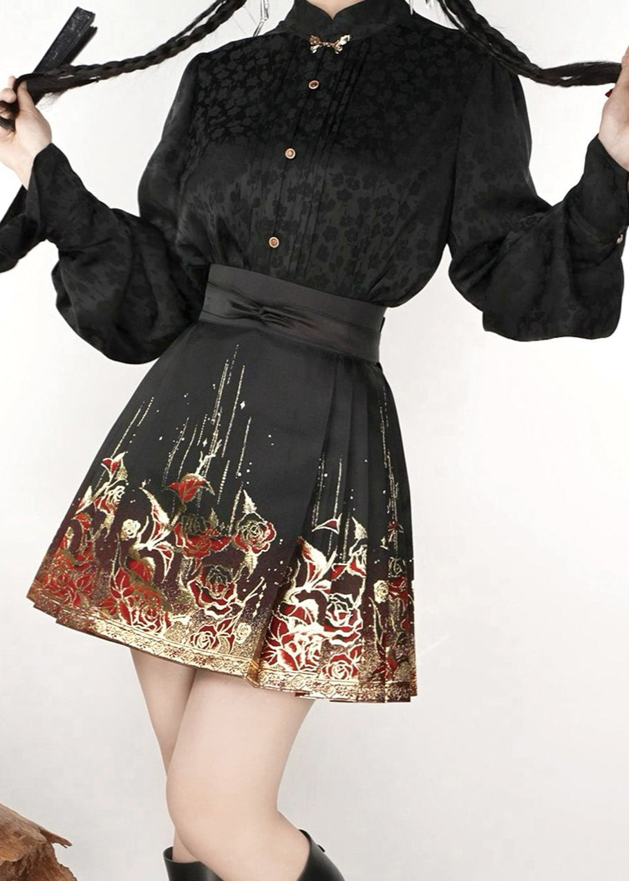 Golden Rose | Modern Short Ma Mian Skirt (鎏金玫瑰)