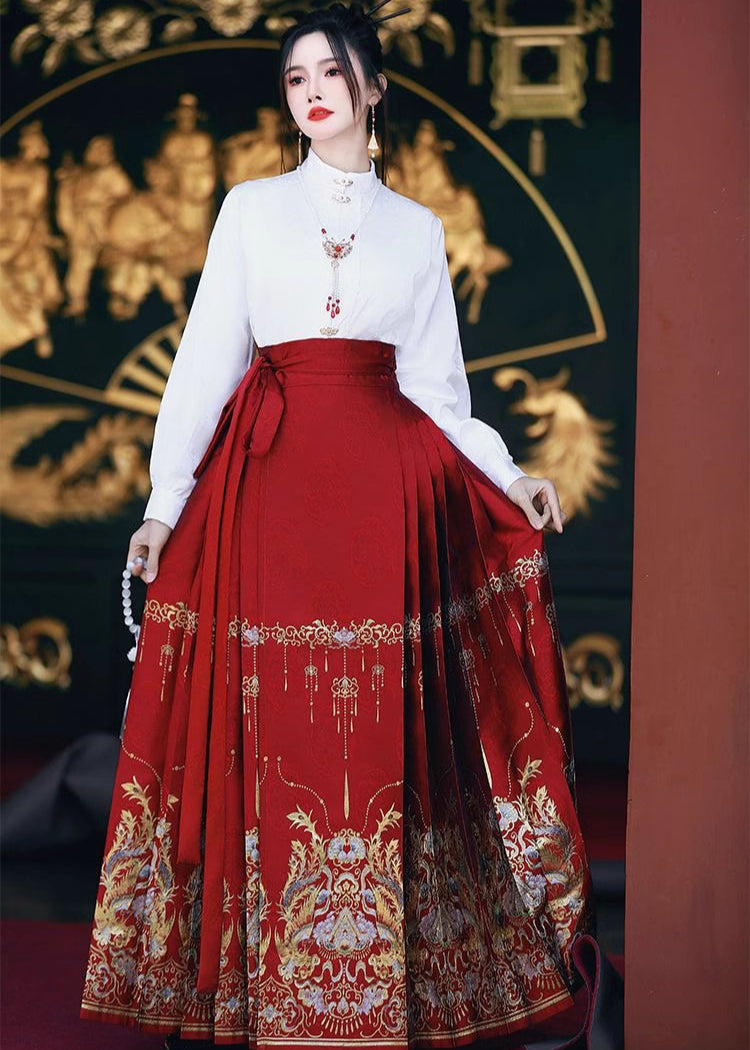 Phoenix Courtship | Plus Embroidered Ma Mian Skirt Set (凤求凰)