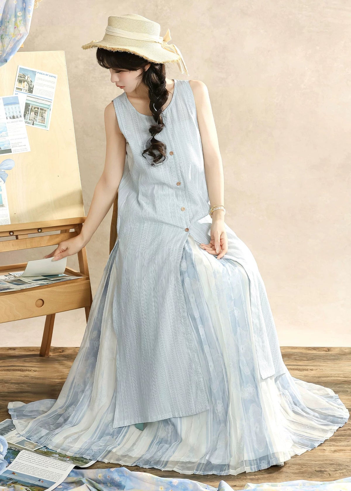 Dyed in Blue| 2-Piece Modern New Chinese Style Sleeveless Summer Dress(染蓝)