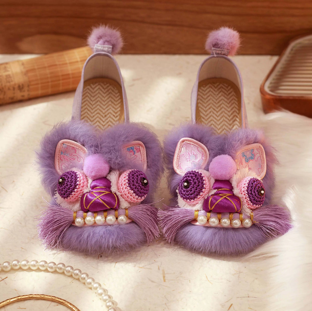 Lucky Tiger | Real Rabbit Fur Embroidered Shoes(福虎纳瑞)