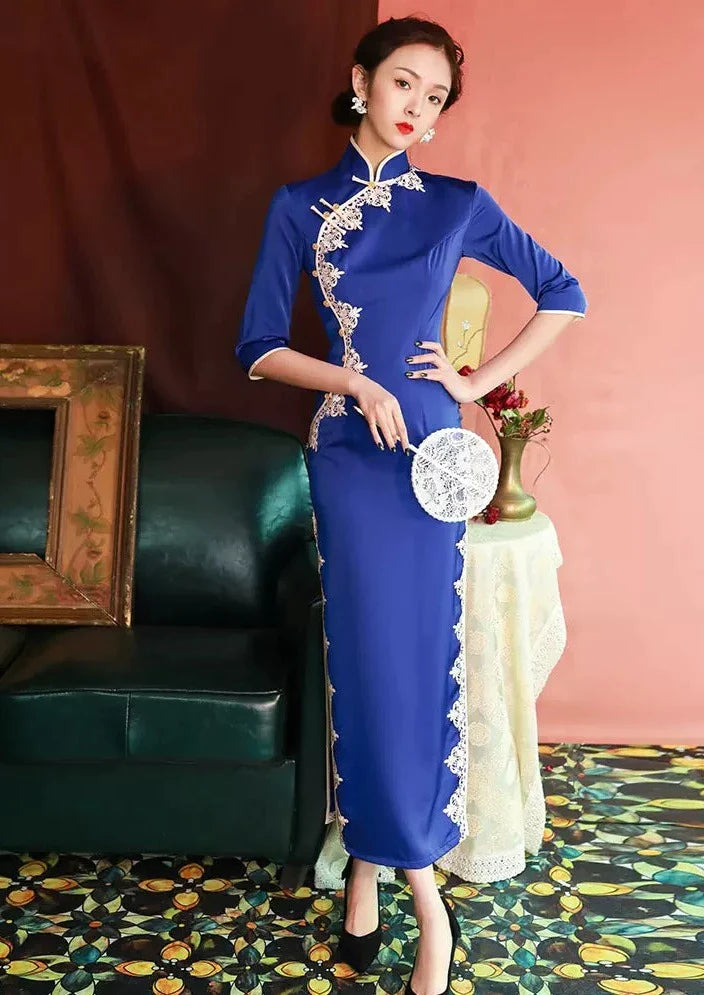 Sapphire | Satin Qipao Dress (宝蓝)