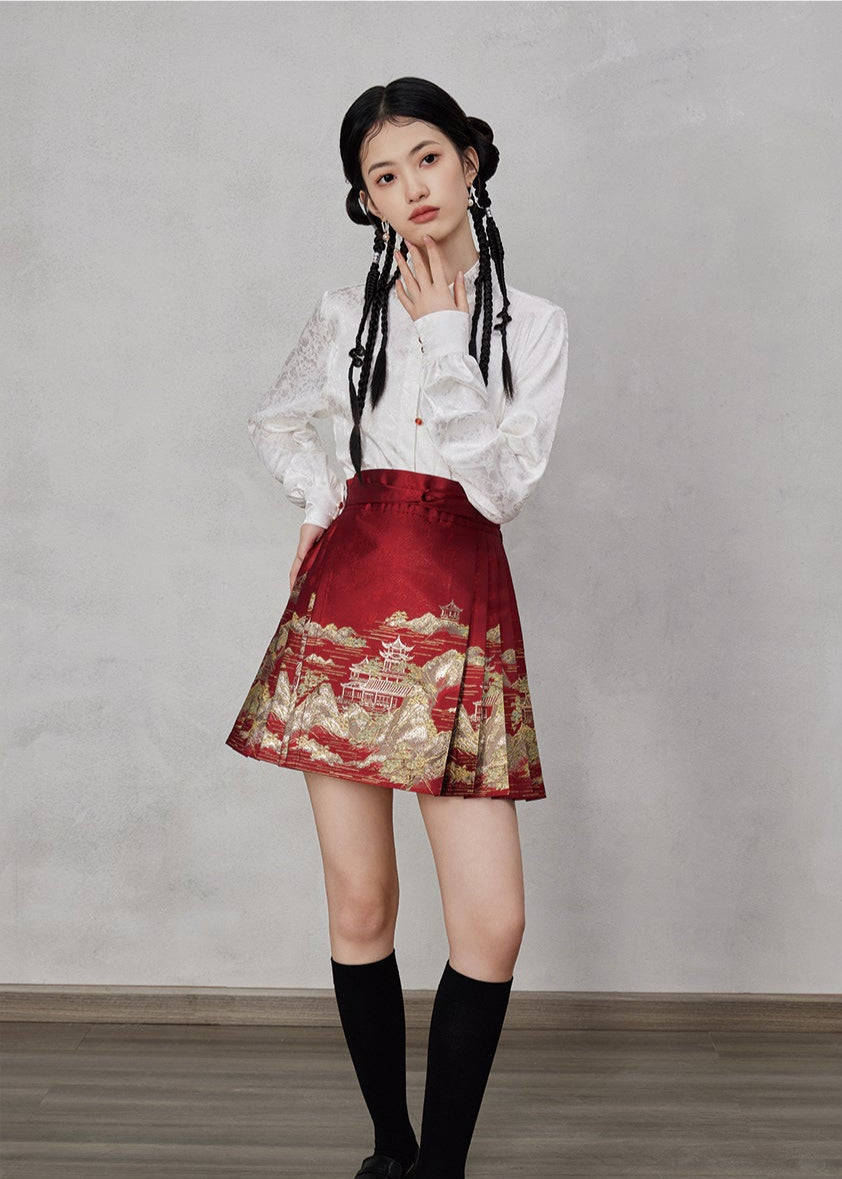 Gilded Landscape| Modern Short Ma Mian Skirt (描金山水)