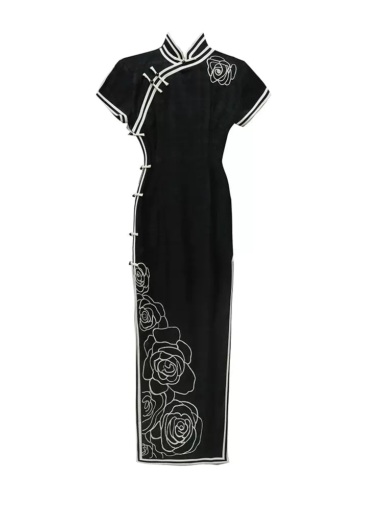 Black Rose | Jacquard Qipao Dress (黑玫瑰与白玫瑰)