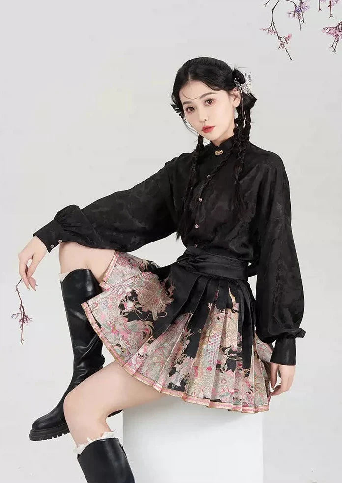 Peach Dragon | Modern Short Ma Mian Skirt (春山桃龙)