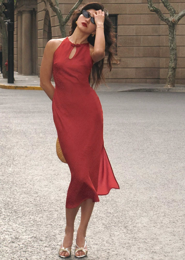 Crimson Flame | Leopard Midi Modern Qipao Dress (赤焰)