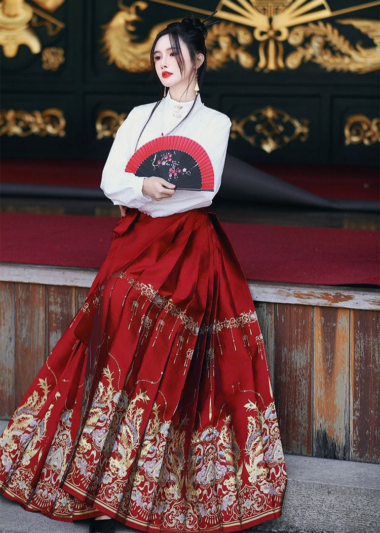 Phoenix Courtship | Plus Embroidered Ma Mian Skirt Set (凤求凰)