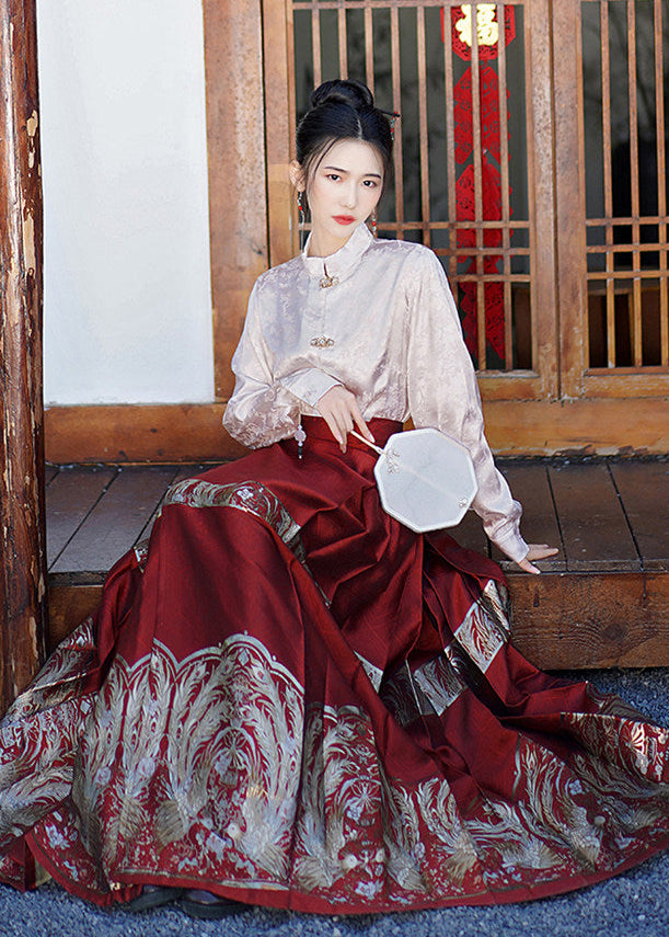 Little Jade | Plus Embroidered Ma Mian Skirt Set (点翠)