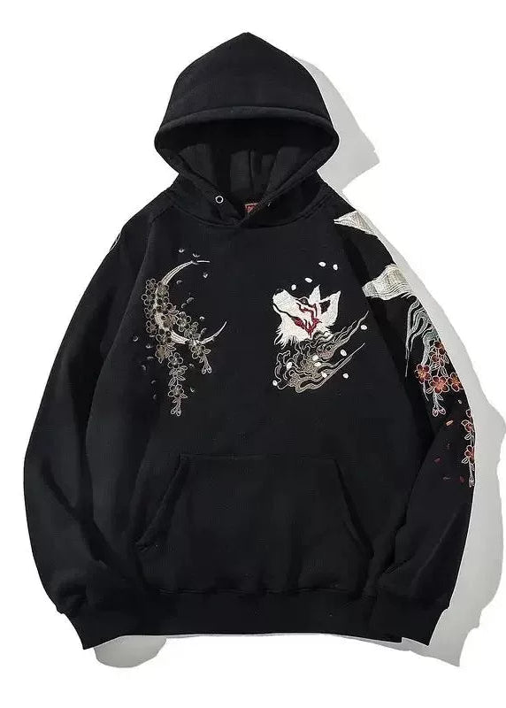 Kitsune | Embroidered Unisex Kimono Fleece Hoodie (九尾狐)