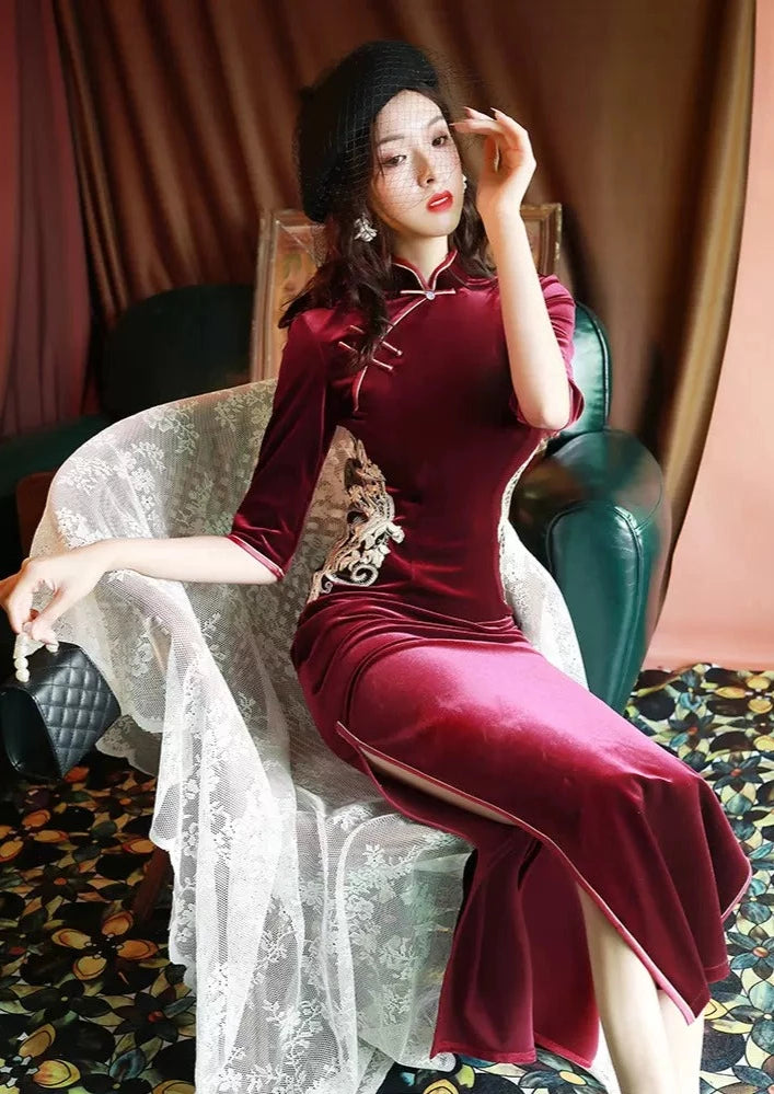 Burgundy | Velvet Qipao Dress (红酒之恋)