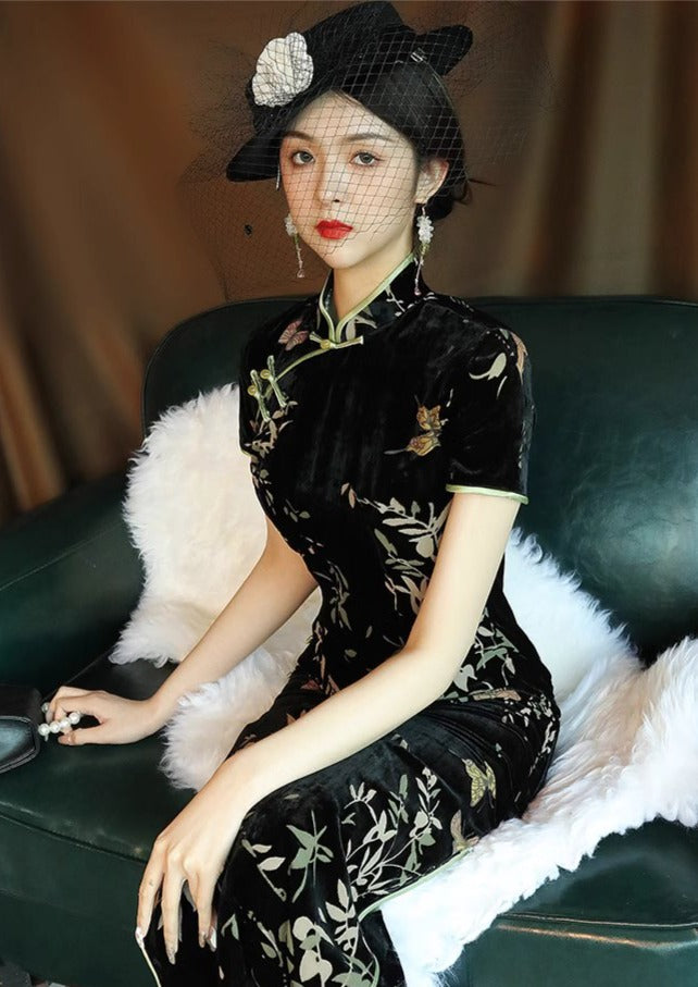 Black Bamboo | Velvet Qipao Dress (黑竹)