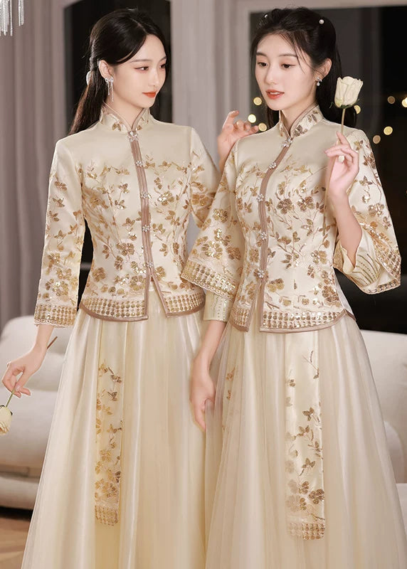 Bridesmaids Gold Champagne Chinese Style Dress (BM012)
