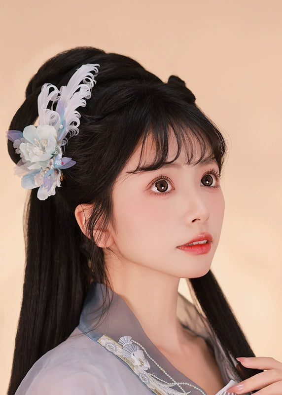 Pluma | Horquilla con plumas florales de 3 colores (翎羽)