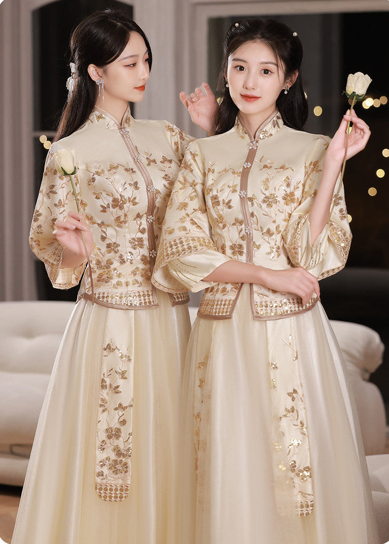 Bridesmaids Gold Champagne Chinese Style Dress (BM012)
