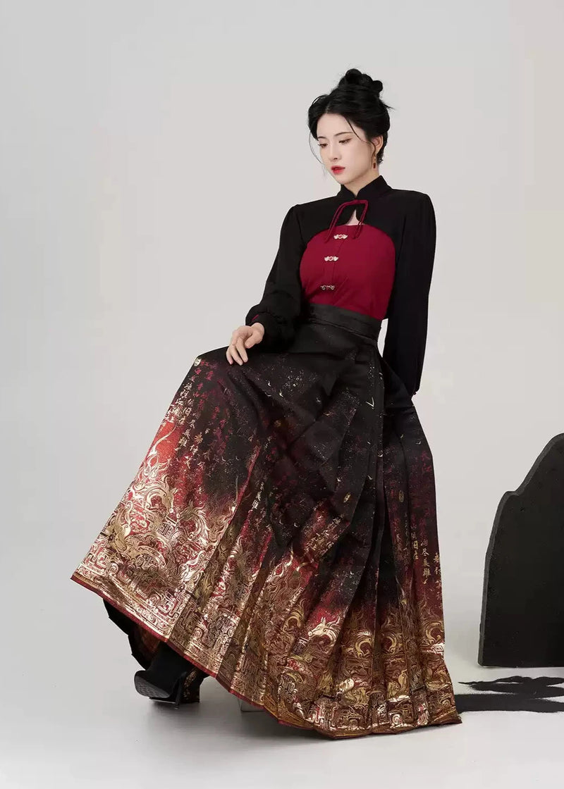 Cinnabar | Modern 3-Pieces Ma Mian Skirt Set (丹砂)