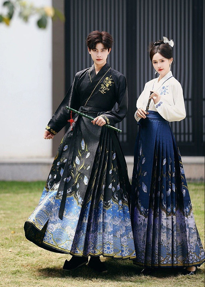 Blue & White Ode | Plus Embroidered Ma Mian Skirt Set (青花赋)