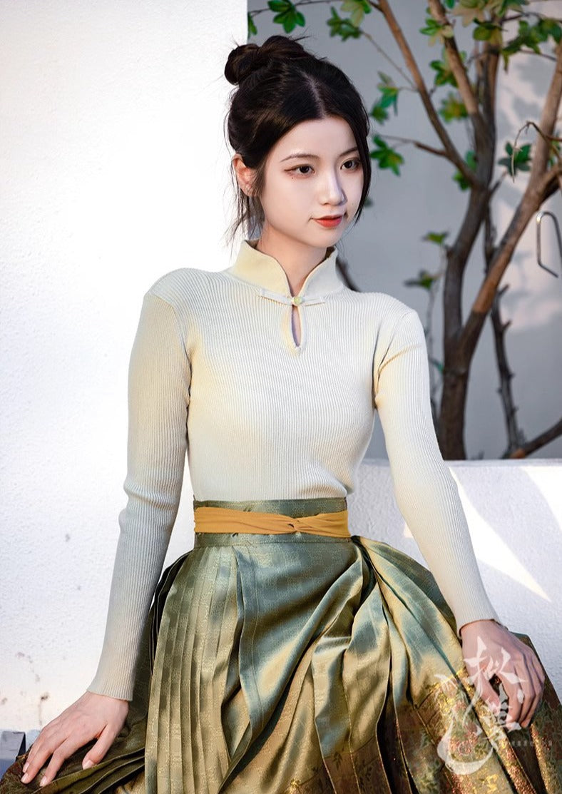 Jade | 9-Colors Mandarin Collar Ribbed Knit Top (落玉盘)