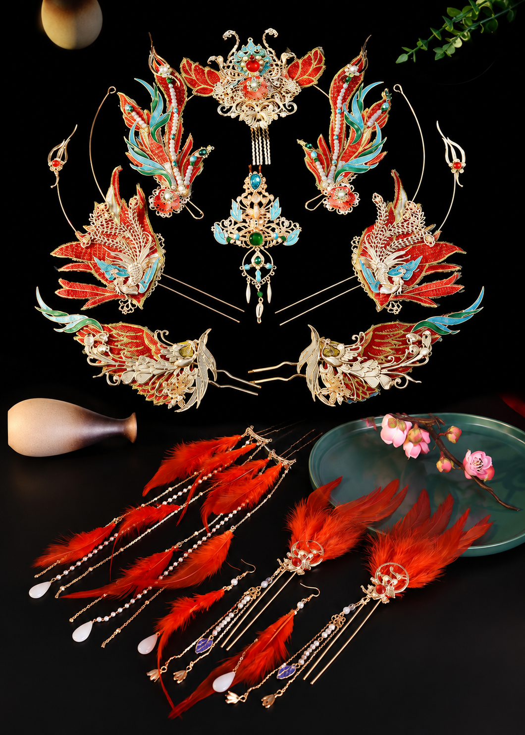 Azure Phoenix | Feathered Crown & Hair Accessories Set (青鸾神女)
