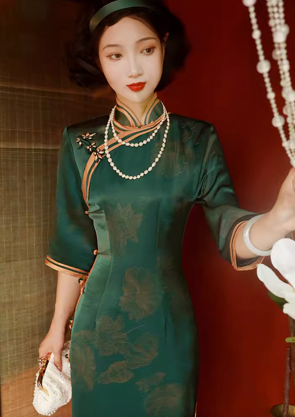 Wine | Red Qipao Dress () XL / Green Wine | Red Qipao Dress () XL / Green