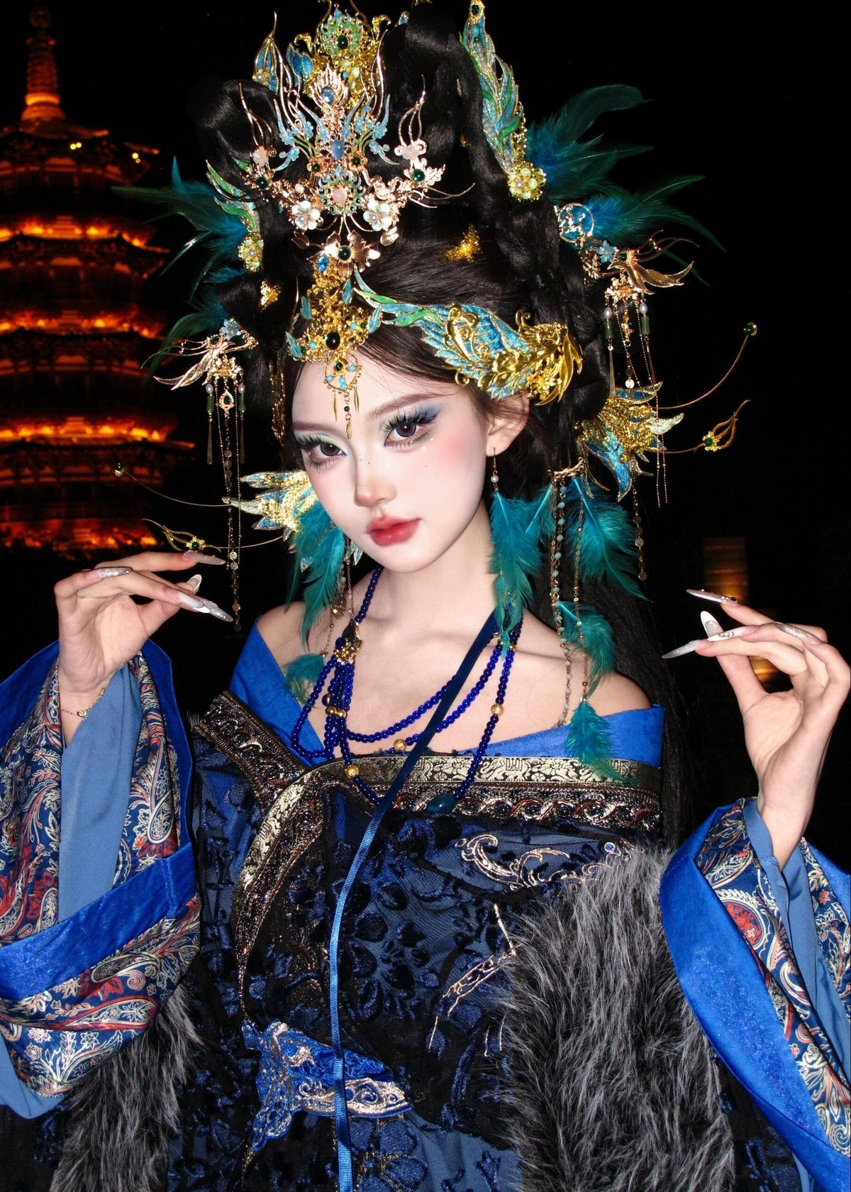 Azure Phoenix | Feathered Crown & Hair Accessories Set (青鸾神女)