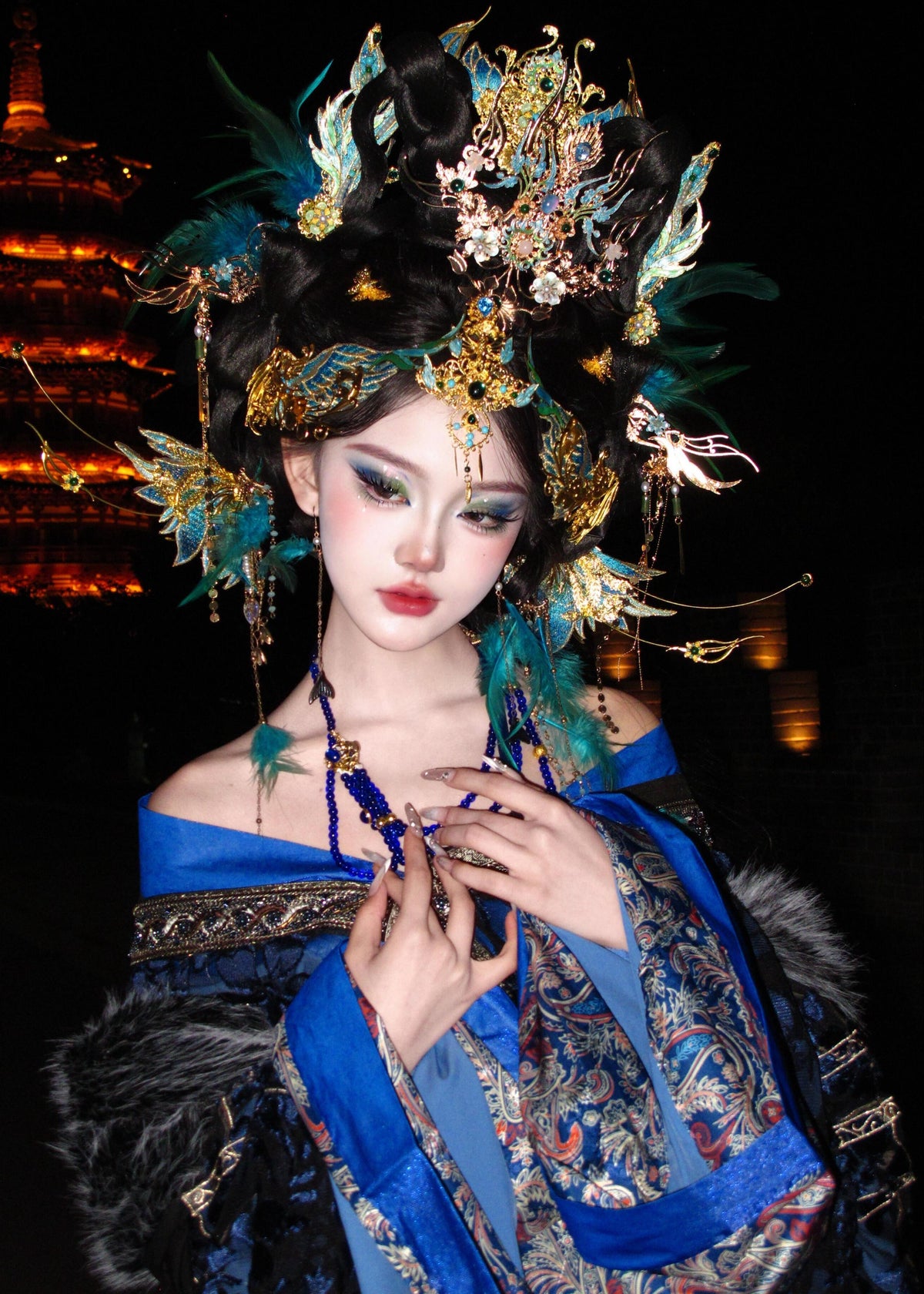 Azure Phoenix | Feathered Crown & Hair Accessories Set (青鸾神女)