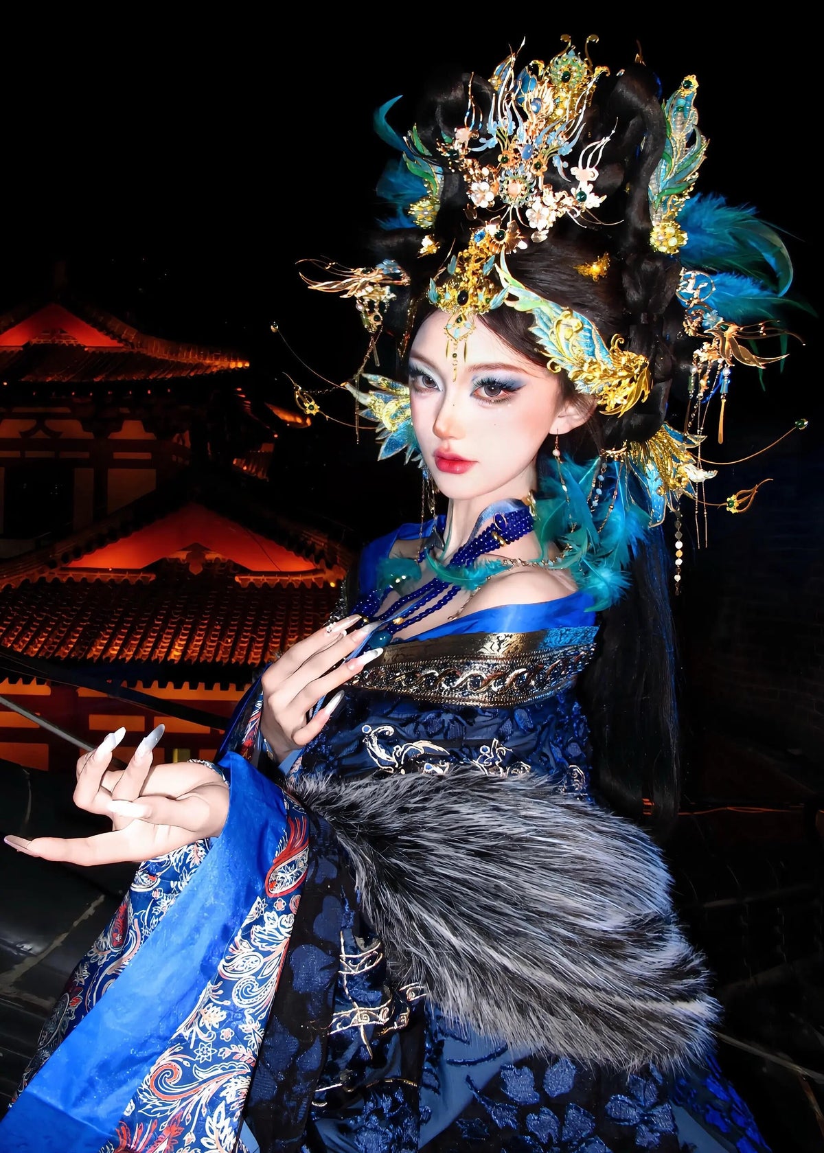 Azure Phoenix | Feathered Crown & Hair Accessories Set (青鸾神女)