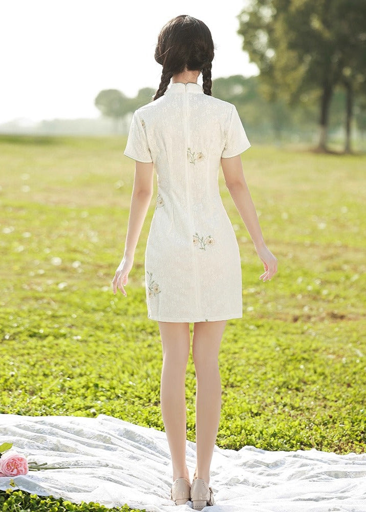 White Rose | Embroidered Mini Qipao Dress (白蔷薇)